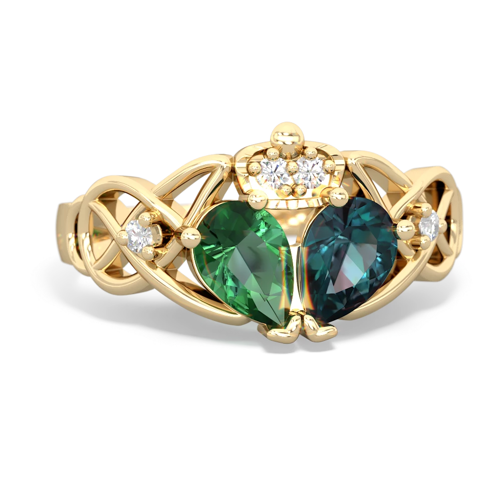 Alexandrite 'One Heart' Celtic Knot Claddagh 14K Yellow Gold ring R5322