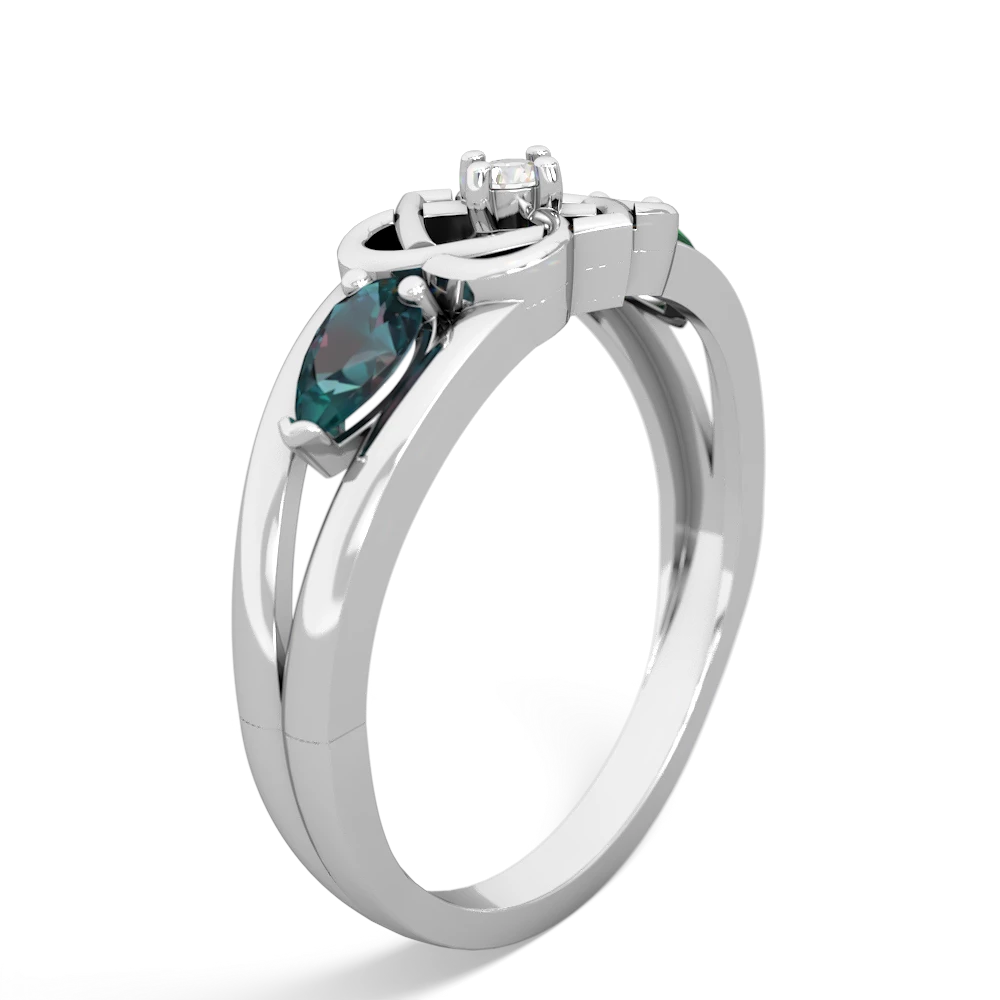 Alexandrite Hearts Intertwined 14K White Gold ring R5880