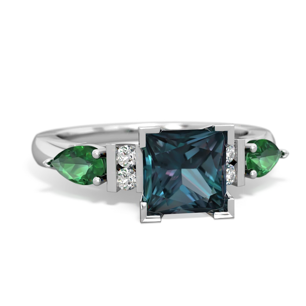 Alexandrite 6Mm Princess Eternal Embrace Engagement 14K White Gold ring C2002