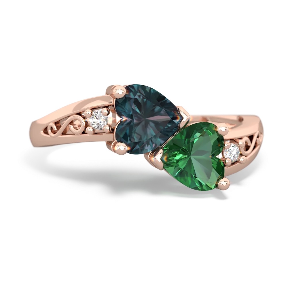 Alexandrite Snuggling Hearts 14K Rose Gold ring R2178