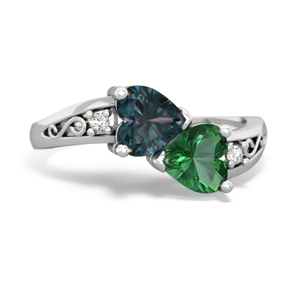 Alexandrite Snuggling Hearts 14K White Gold ring R2178