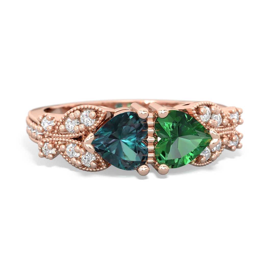 Alexandrite Diamond Butterflies 14K Rose Gold ring R5601