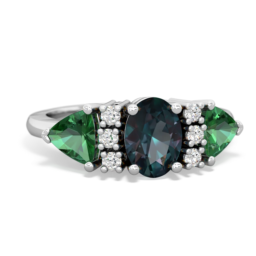 Alexandrite Antique Style Three Stone 14K White Gold ring R2186