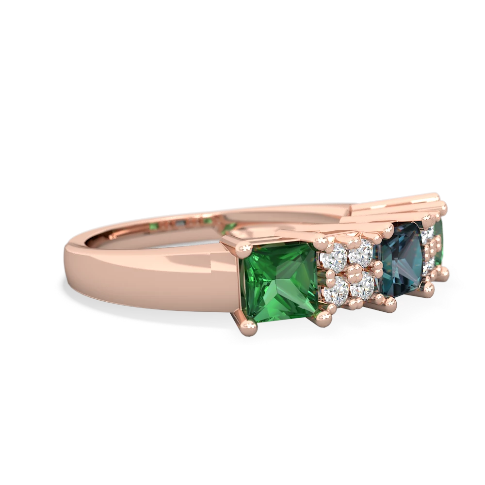 Alexandrite Three Stone Diamond Cluster 14K Rose Gold ring R2592