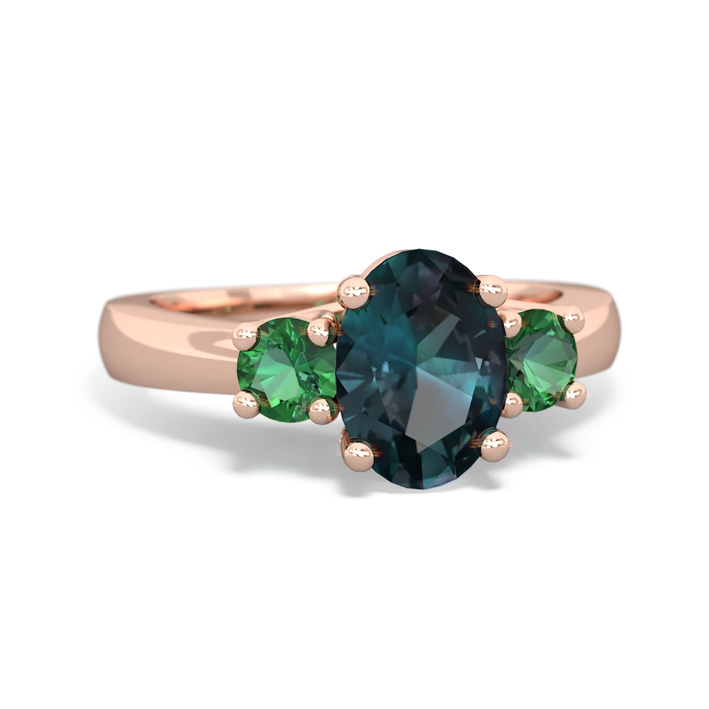 Alexandrite Three Stone Oval Trellis 14K Rose Gold ring R4024