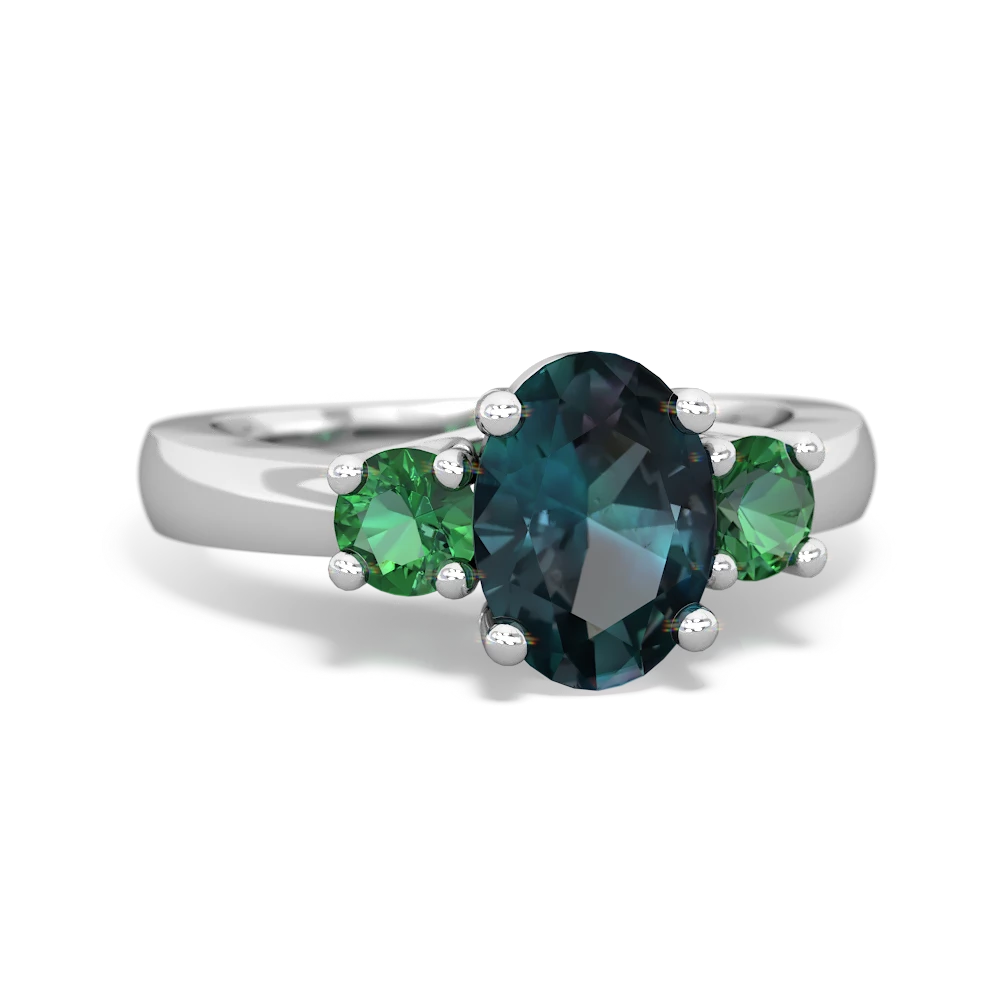 Alexandrite Three Stone Oval Trellis 14K White Gold ring R4024