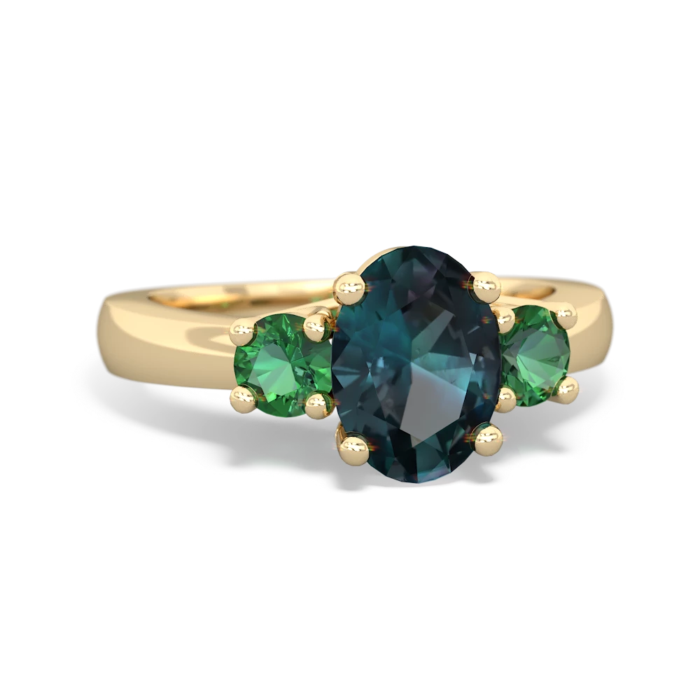 Alexandrite Three Stone Oval Trellis 14K Yellow Gold ring R4024