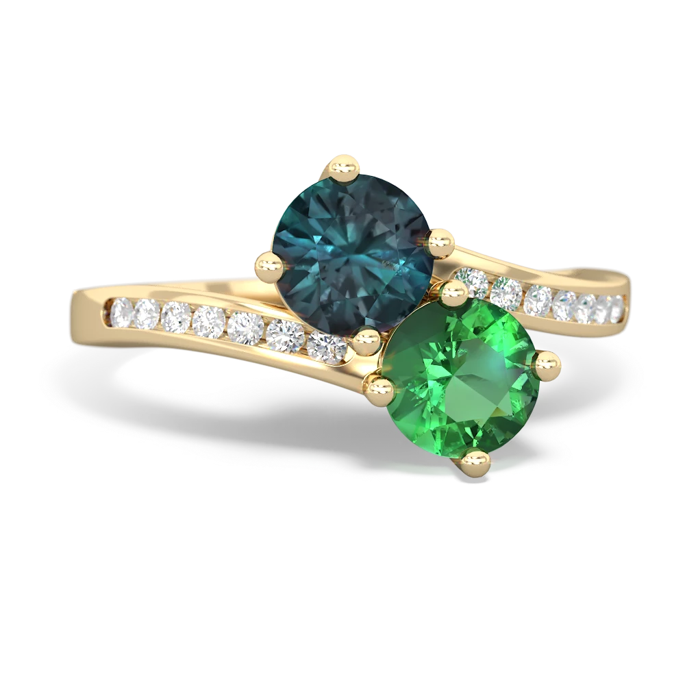 Alexandrite Channel Set Two Stone 14K Yellow Gold ring R5303