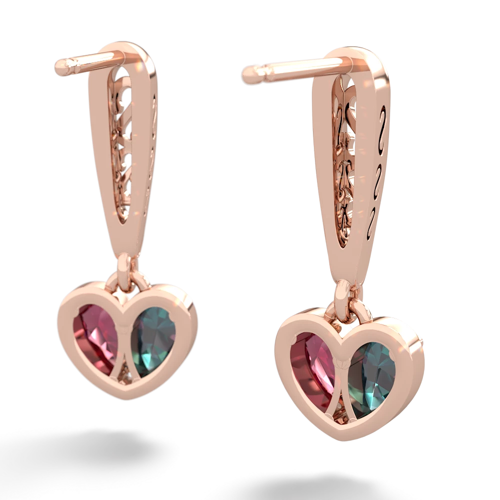 Alexandrite Filligree Heart 14K Rose Gold earrings E5070