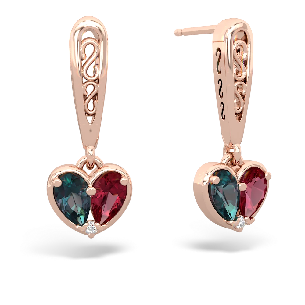 Alexandrite Filligree Heart 14K Rose Gold earrings E5070