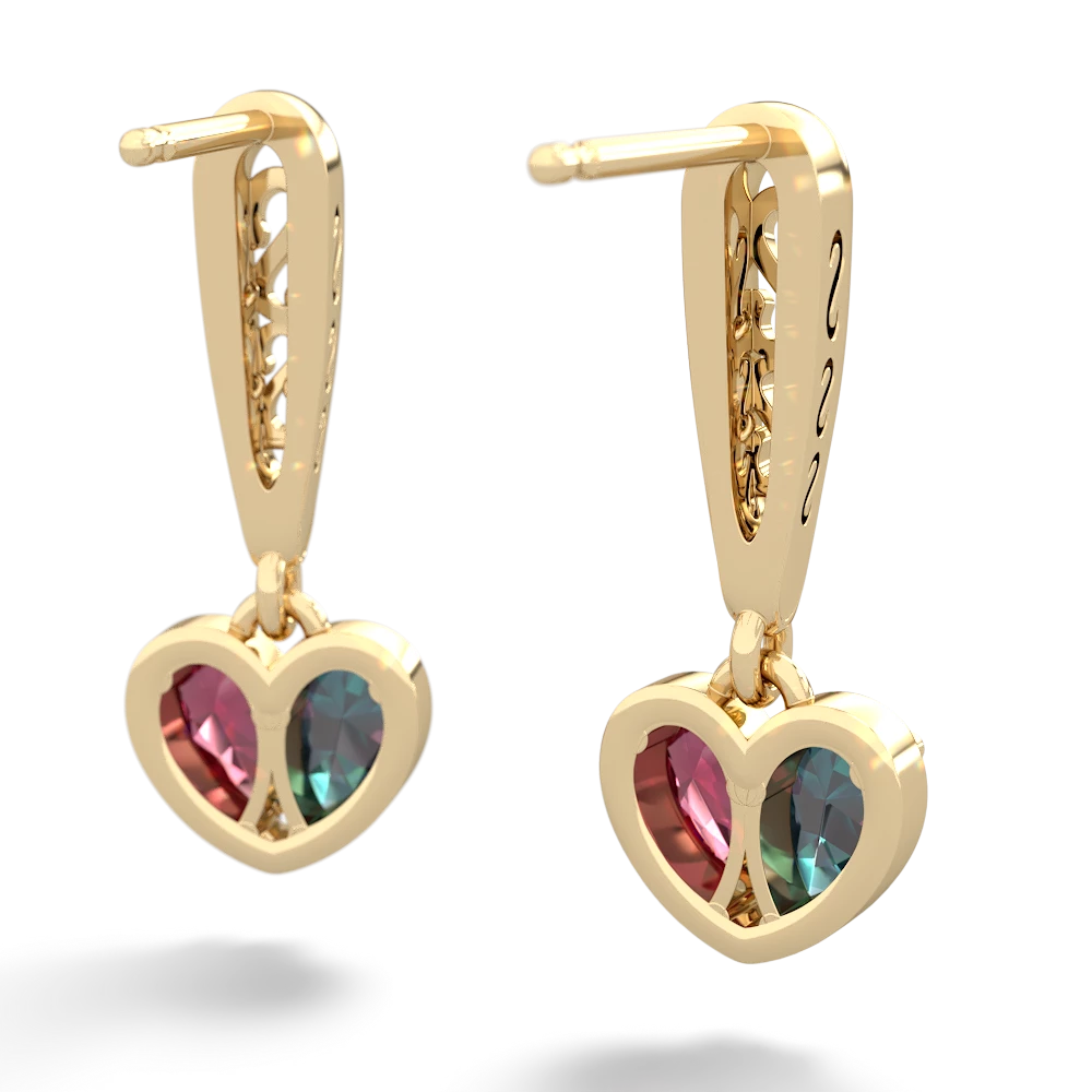 Alexandrite Filligree Heart 14K Yellow Gold earrings E5070