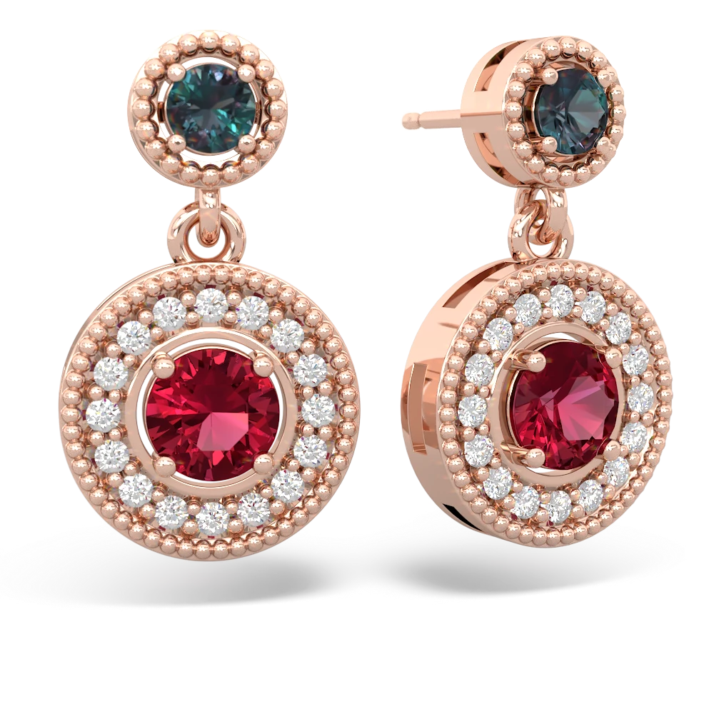 Alexandrite Halo Dangle 14K Rose Gold earrings E5319