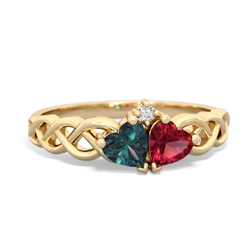 Alexandrite Heart To Heart Braid 14K Yellow Gold ring R5870