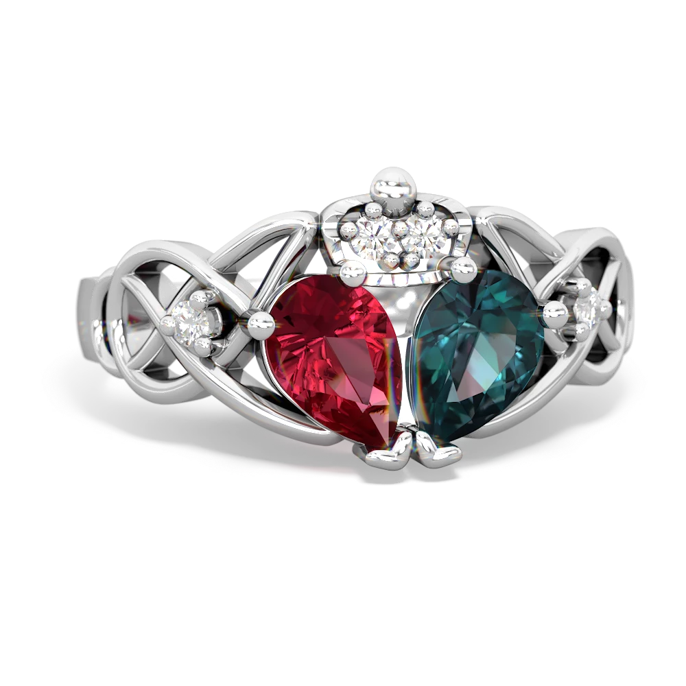 Alexandrite 'One Heart' Celtic Knot Claddagh 14K White Gold ring R5322