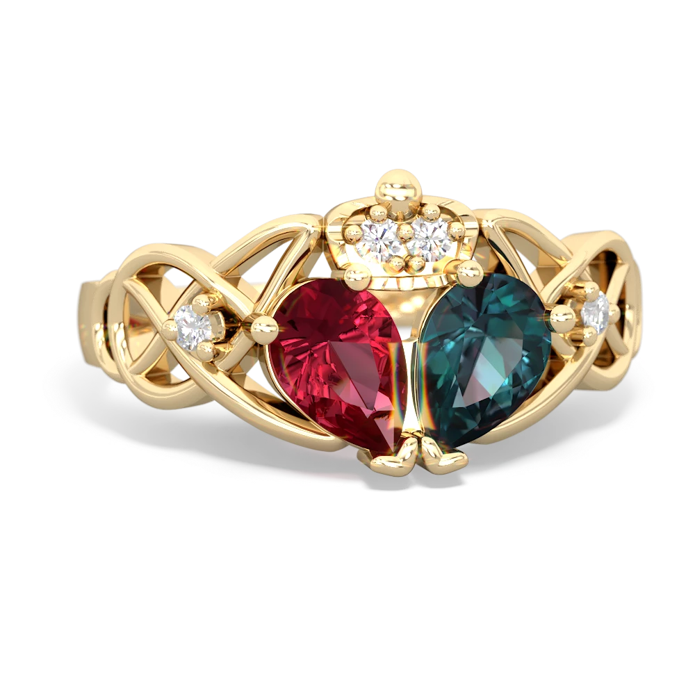 Alexandrite 'One Heart' Celtic Knot Claddagh 14K Yellow Gold ring R5322