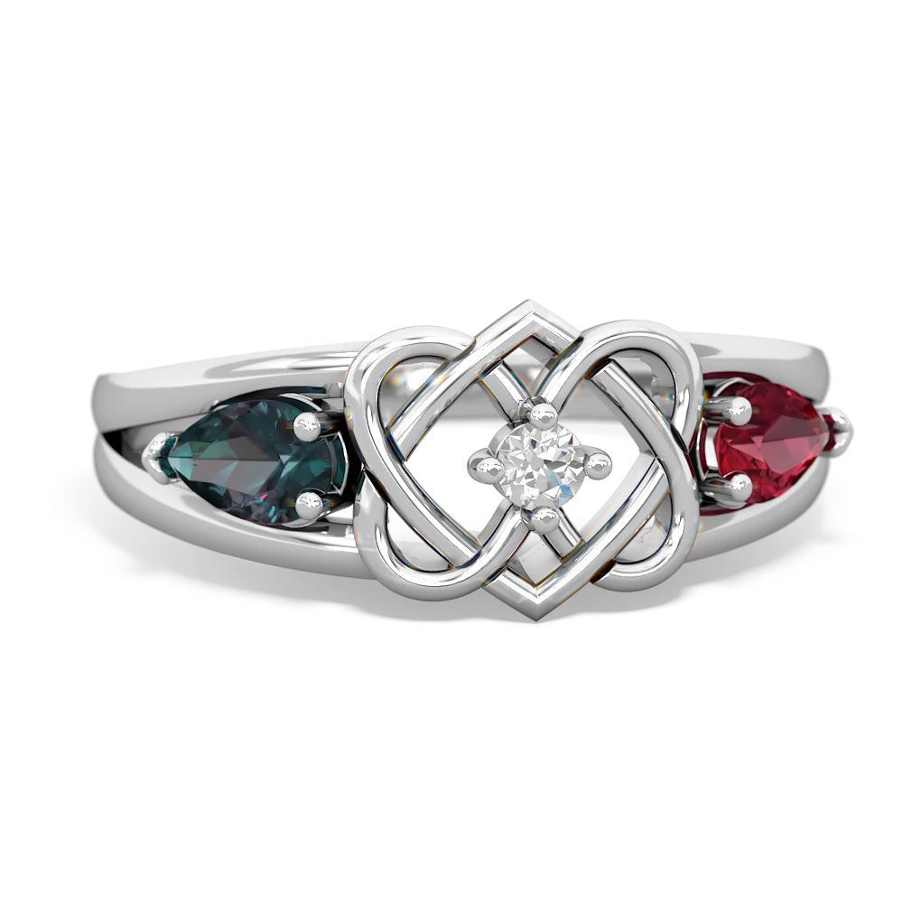 Alexandrite Hearts Intertwined 14K White Gold ring R5880