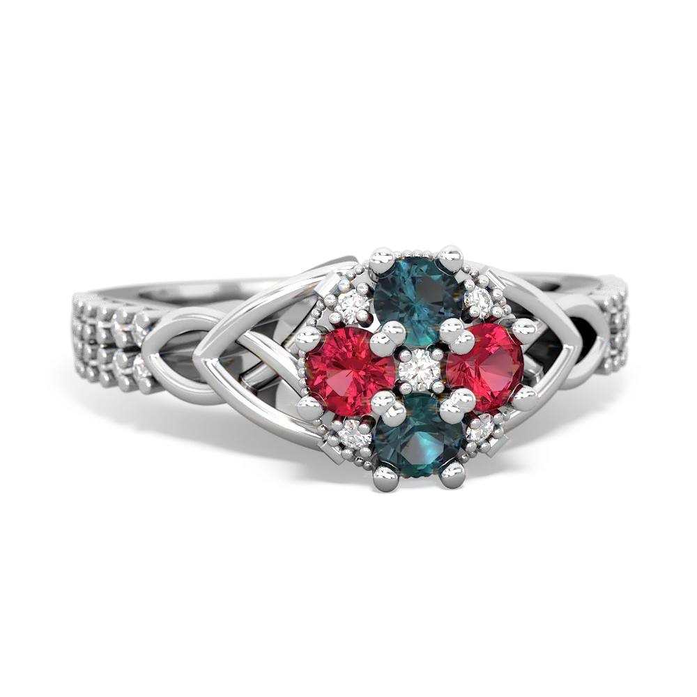 Alexandrite Celtic Knot Cluster Engagement 14K White Gold ring R26443RD