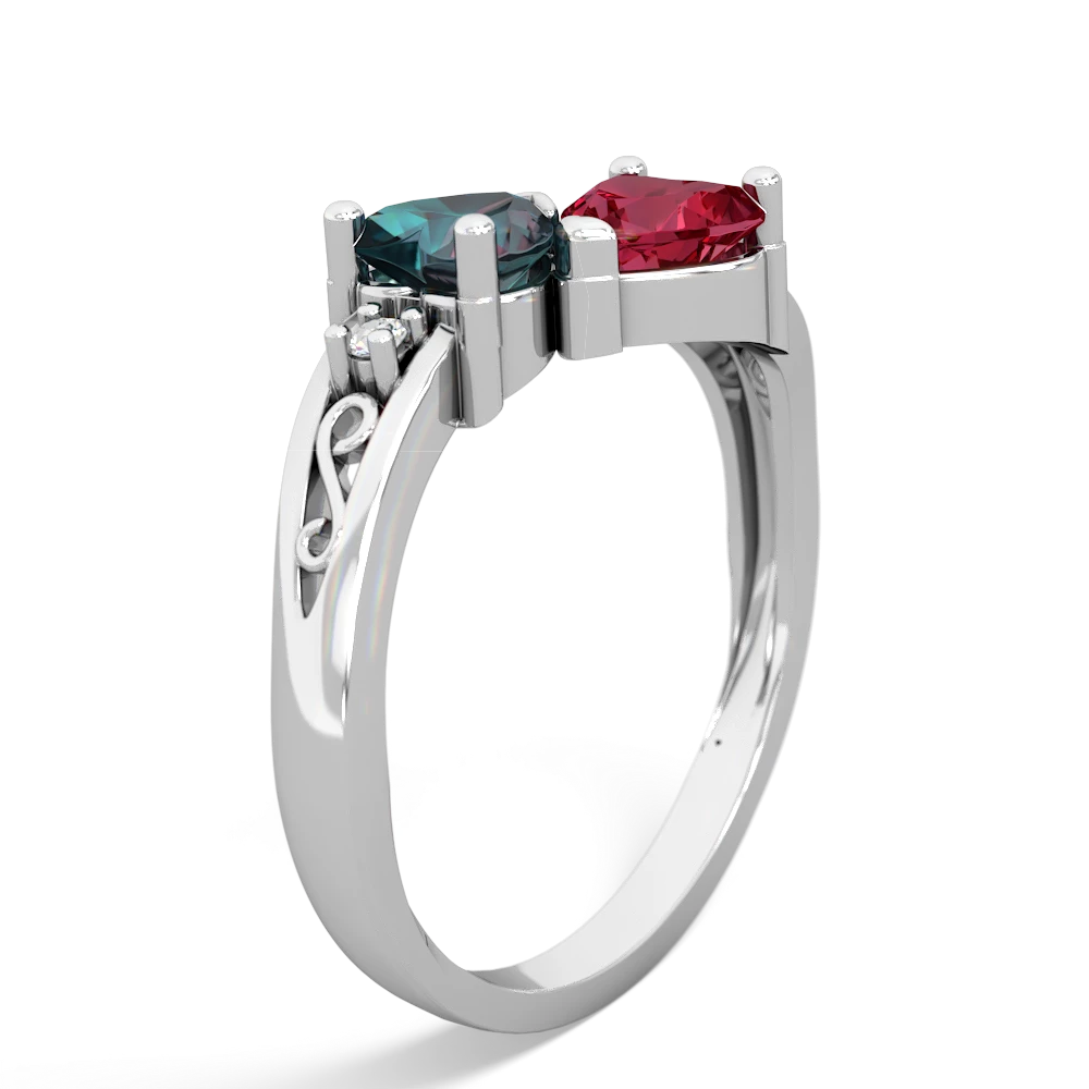 Alexandrite Snuggling Hearts 14K White Gold ring R2178