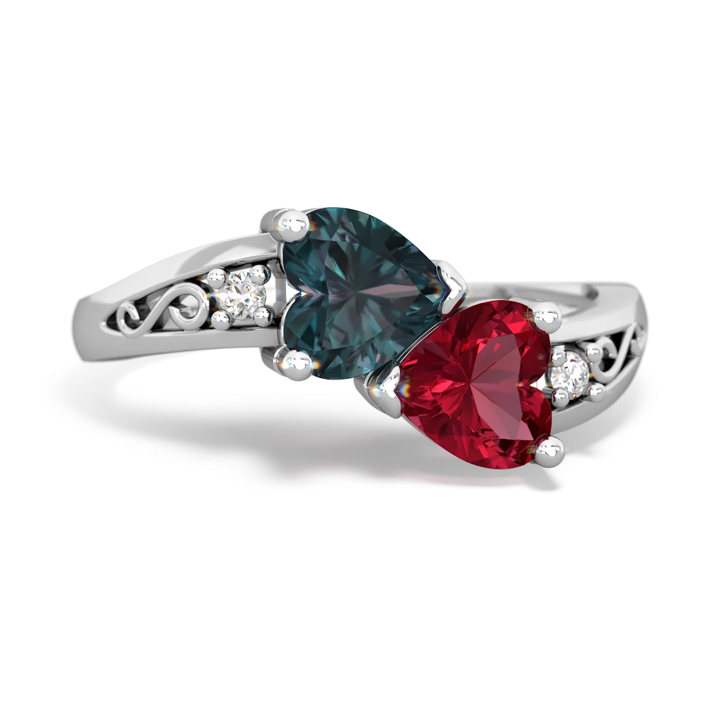 Alexandrite Snuggling Hearts 14K White Gold ring R2178