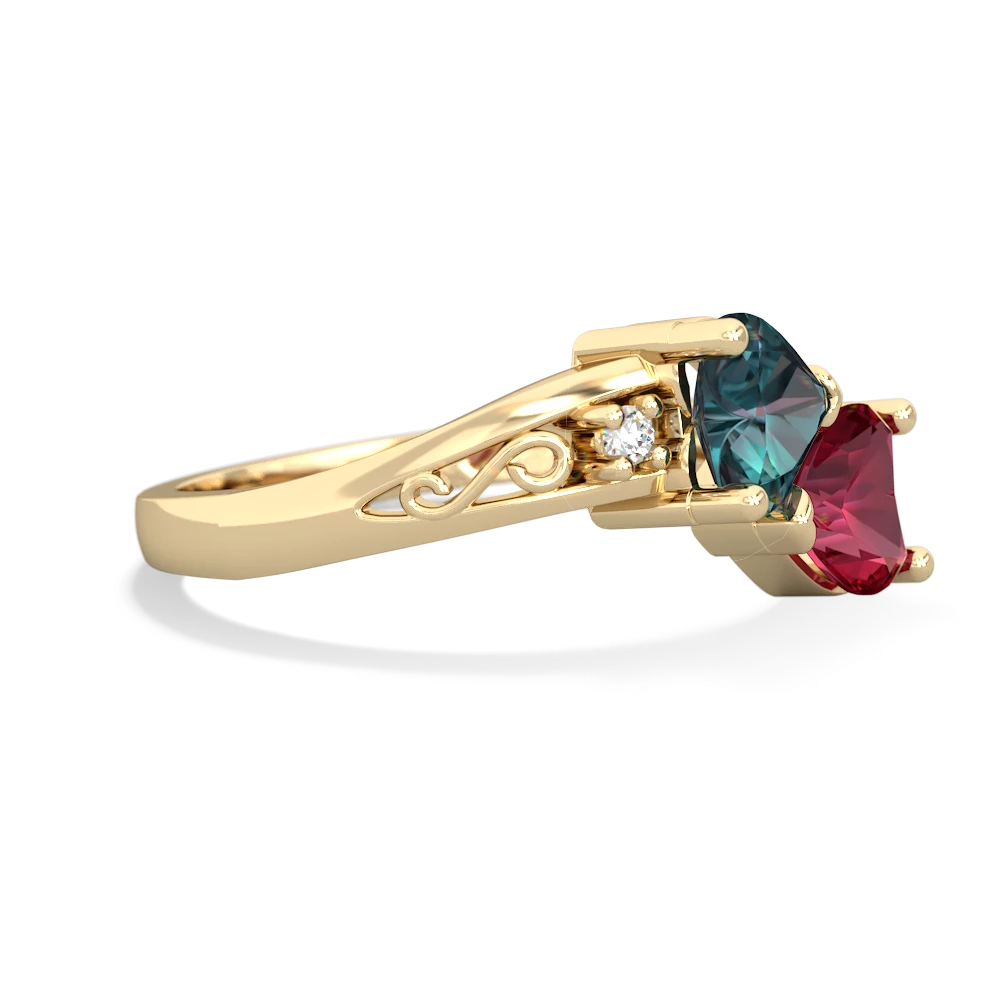 Alexandrite Snuggling Hearts 14K Yellow Gold ring R2178