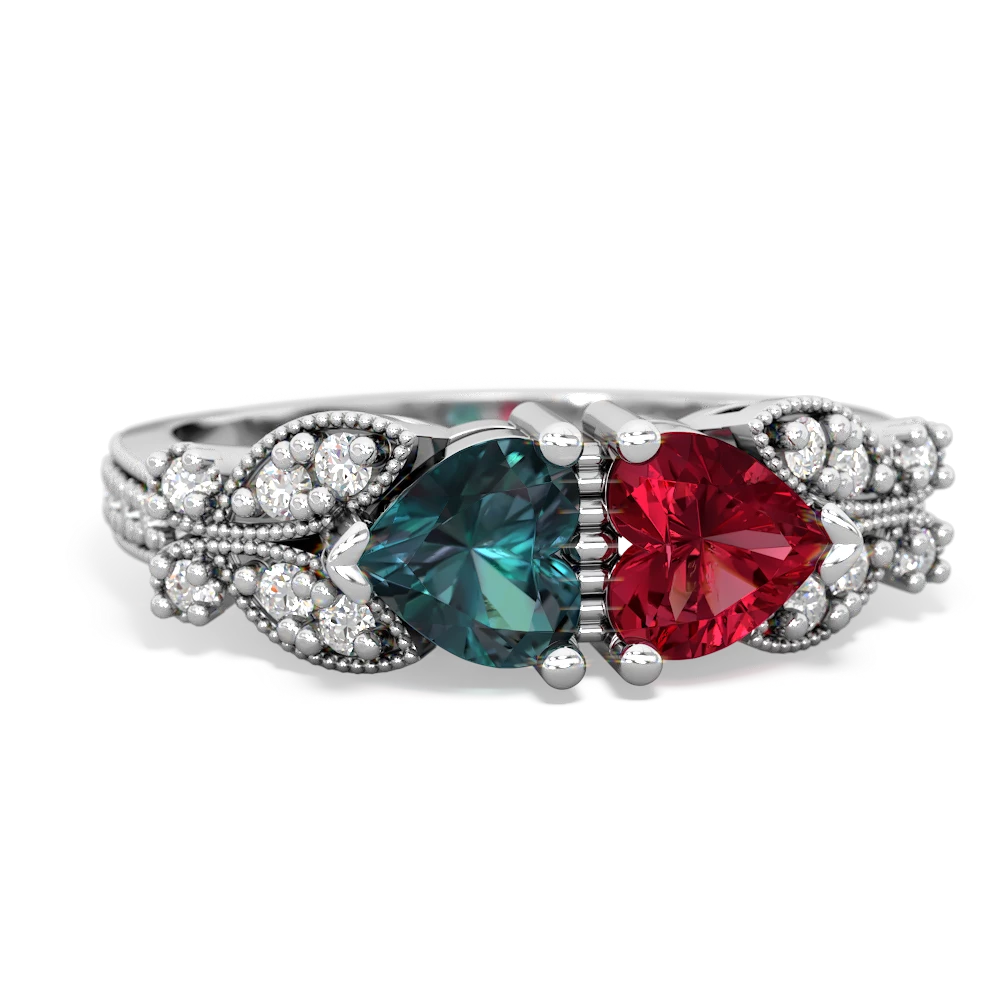 Alexandrite Diamond Butterflies 14K White Gold ring R5601