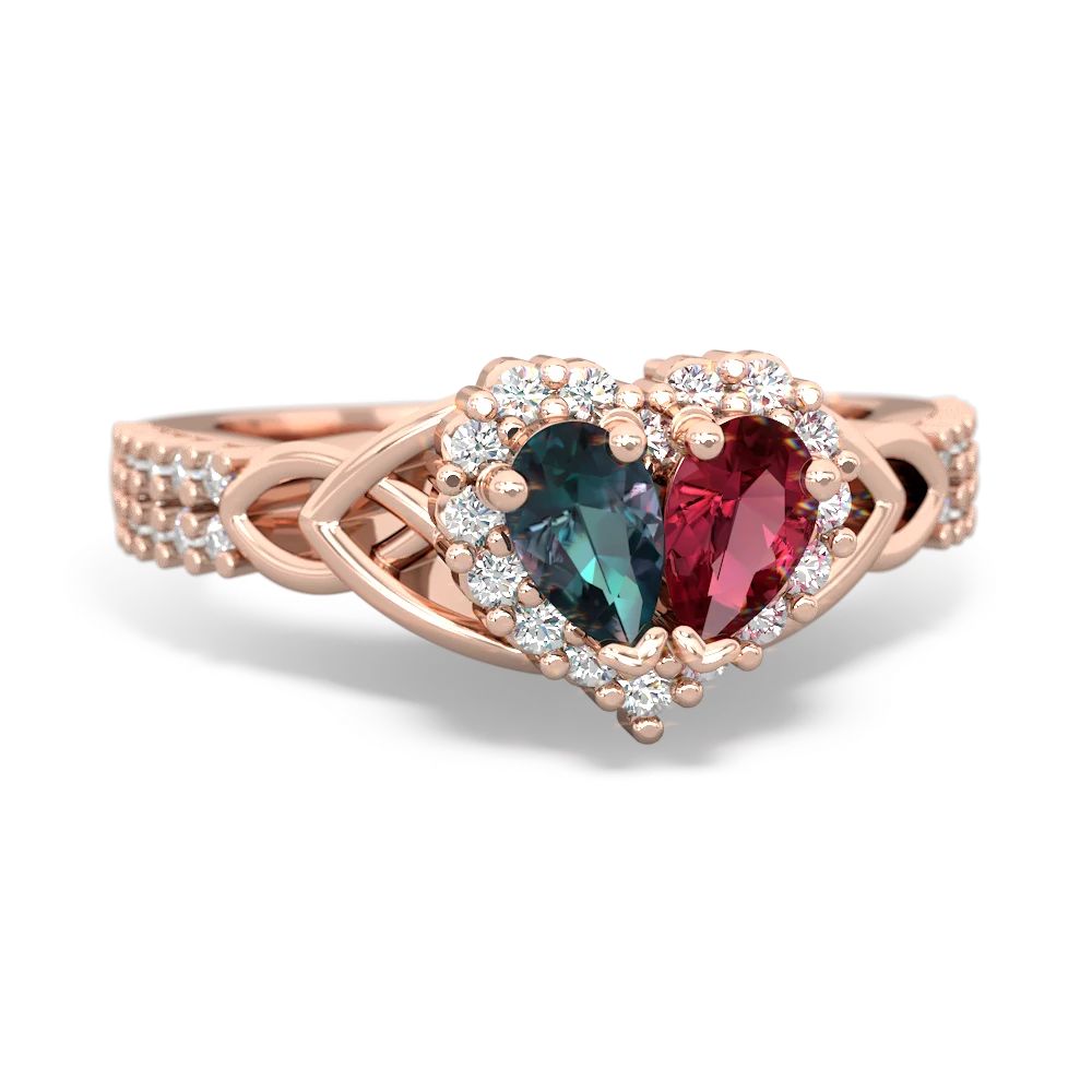 Alexandrite Celtic Knot Two Hearts As One 14K Rose Gold ring R2644HRT