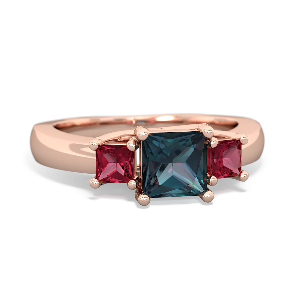 Alexandrite Three Stone Trellis 14K Rose Gold ring R4015