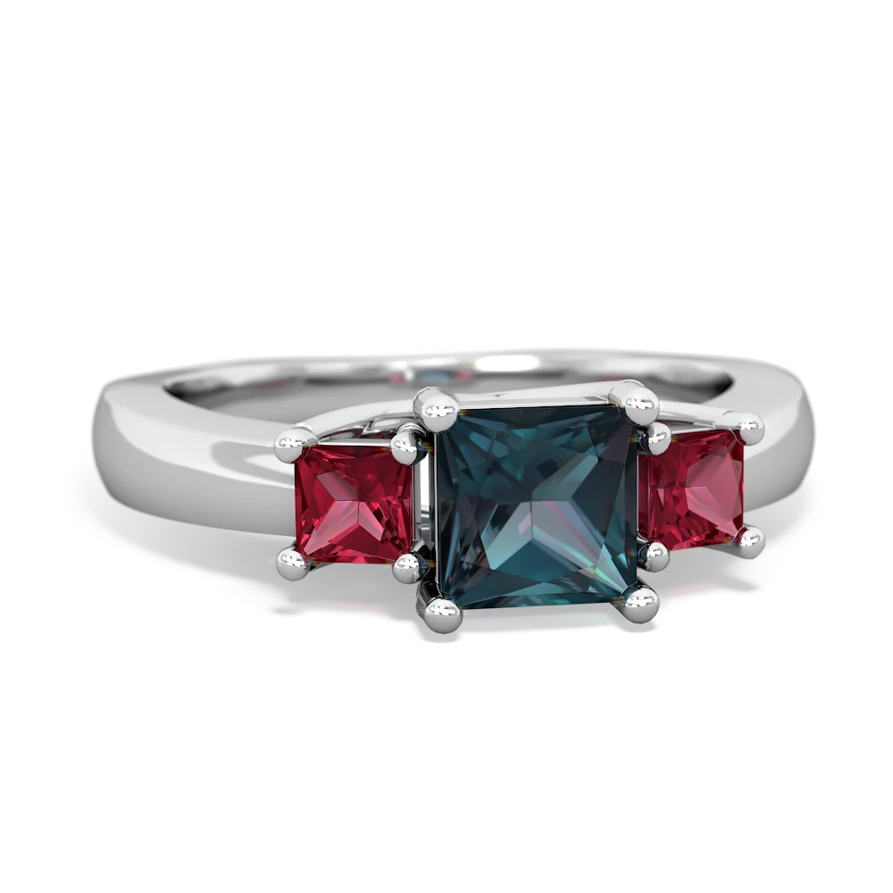 Alexandrite Three Stone Trellis 14K White Gold ring R4015