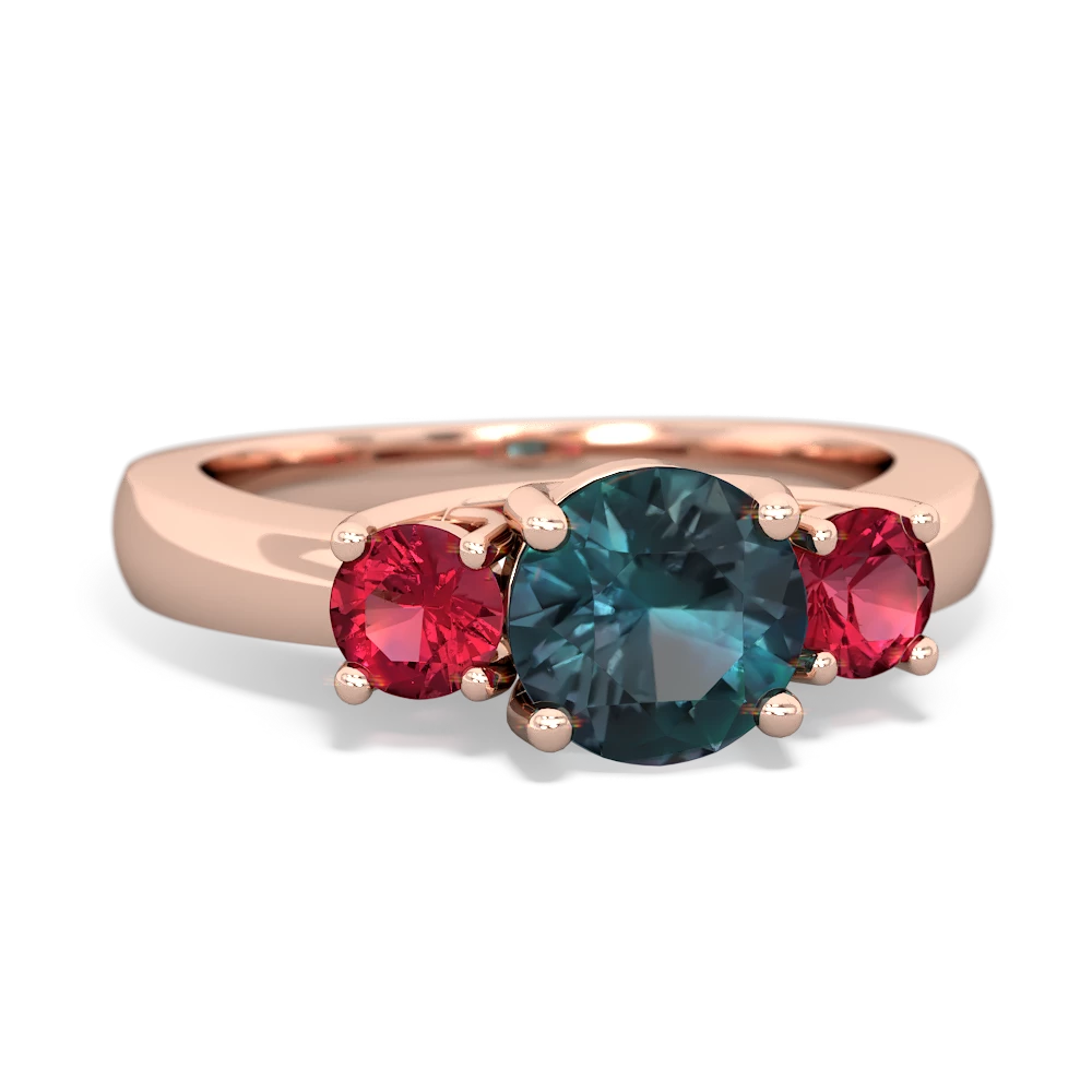 Alexandrite Three Stone Round Trellis 14K Rose Gold ring R4018