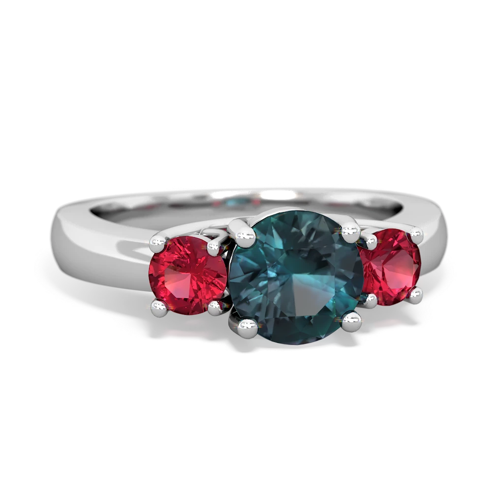 Alexandrite Three Stone Round Trellis 14K White Gold ring R4018