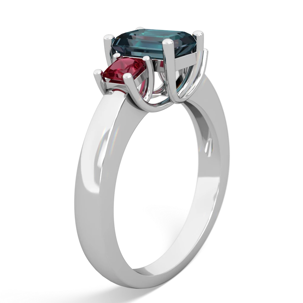 Alexandrite Three Stone Emerald-Cut Trellis 14K White Gold ring R4021