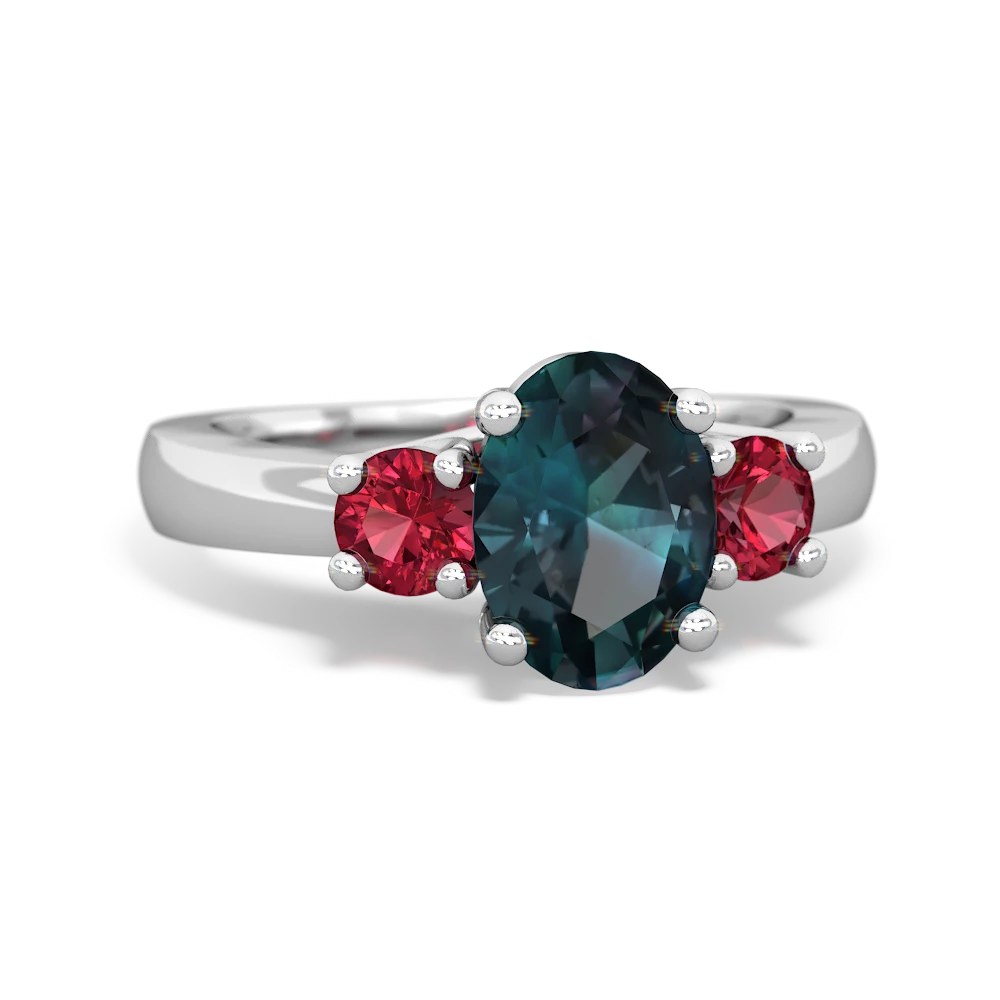 Alexandrite Three Stone Oval Trellis 14K White Gold ring R4024