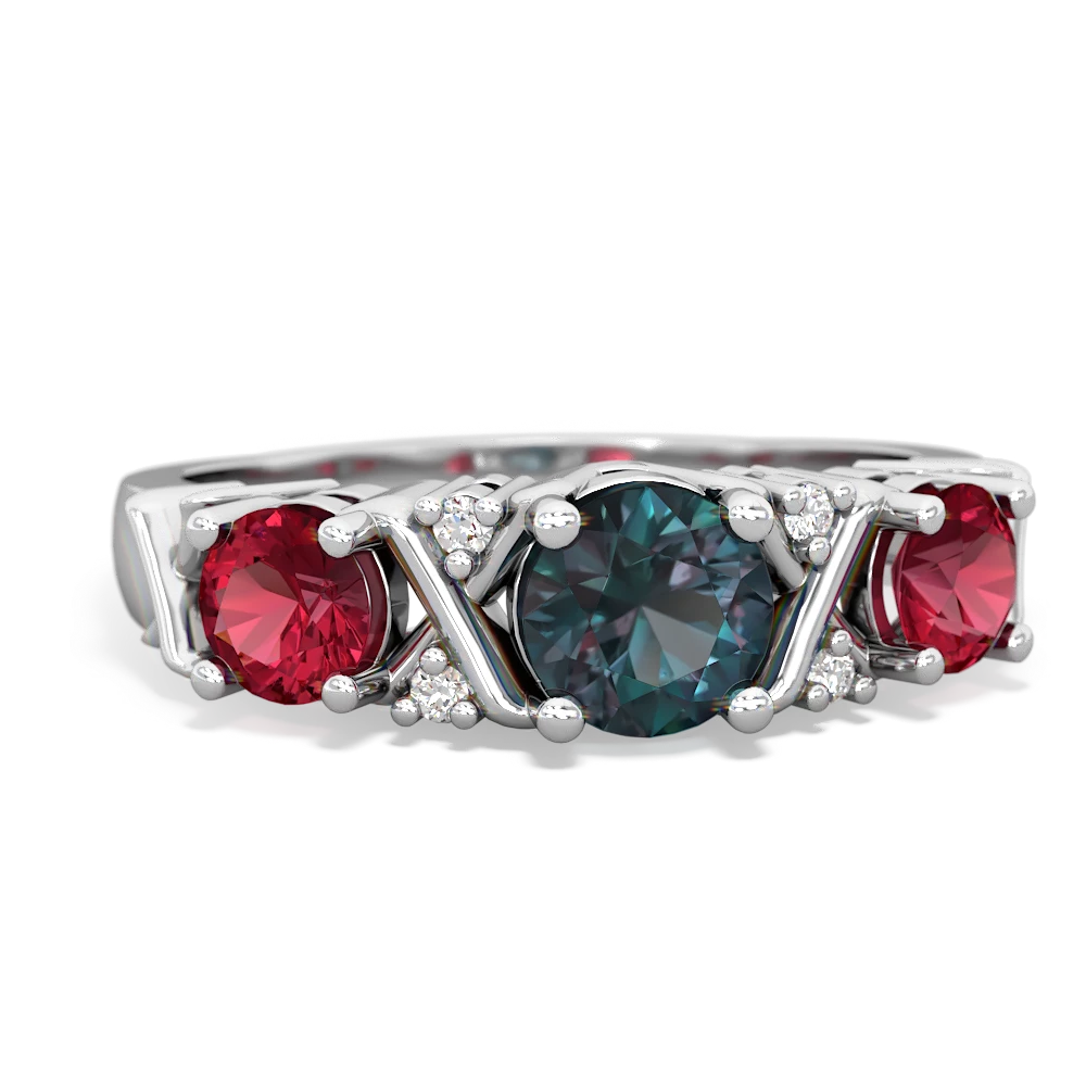 Alexandrite Hugs And Kisses 14K White Gold ring R5016