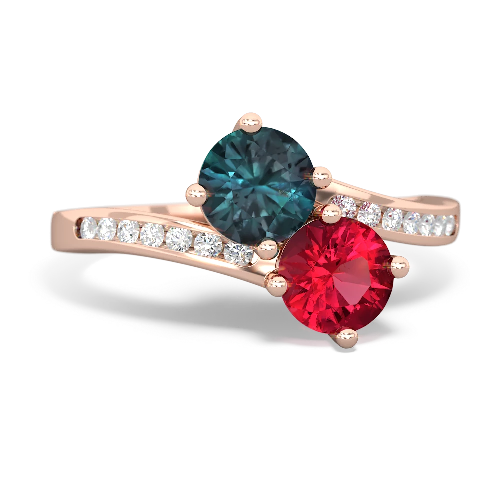 Alexandrite Channel Set Two Stone 14K Rose Gold ring R5303