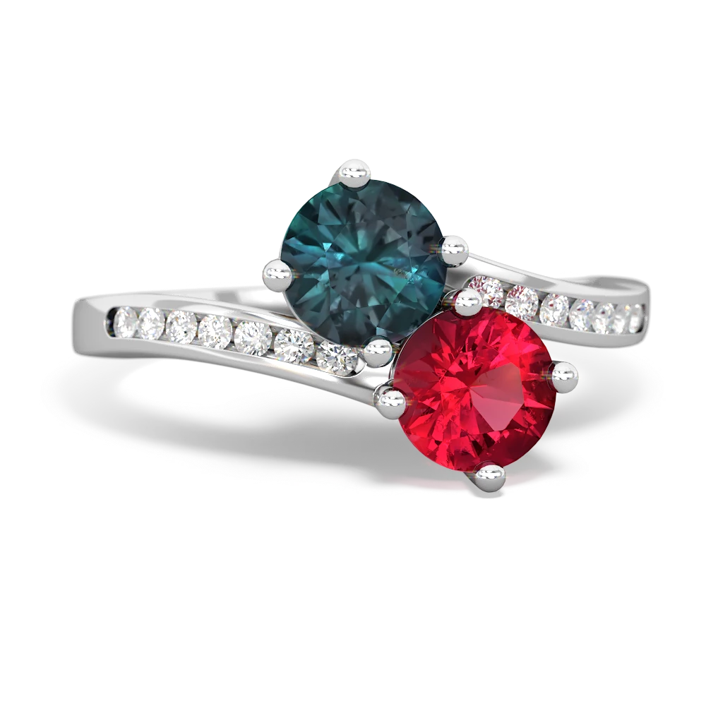 Alexandrite Channel Set Two Stone 14K White Gold ring R5303