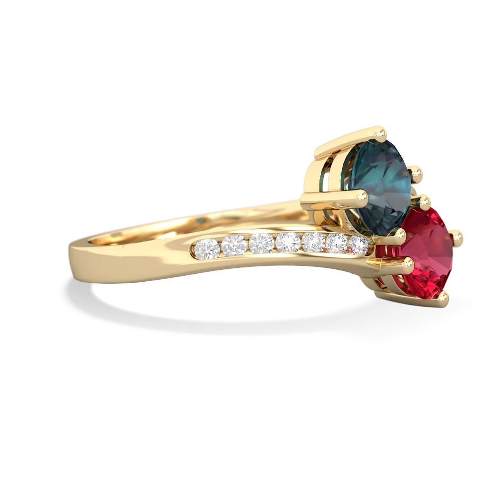 Alexandrite Channel Set Two Stone 14K Yellow Gold ring R5303