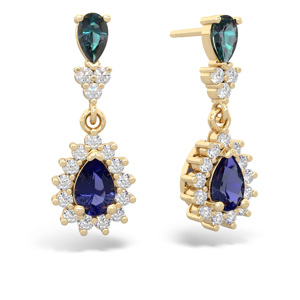 Alexandrite Halo Pear Dangle 14K Yellow Gold earrings E1882