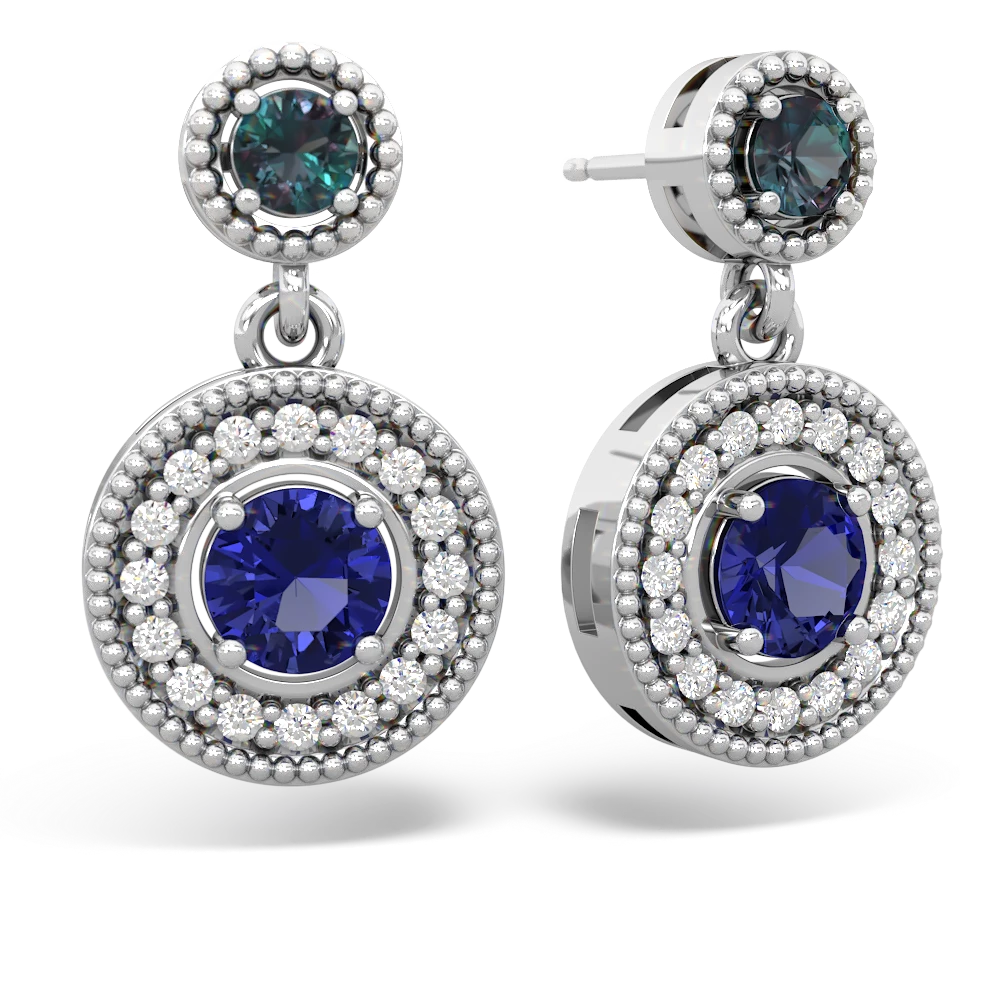 Alexandrite Halo Dangle 14K White Gold earrings E5319