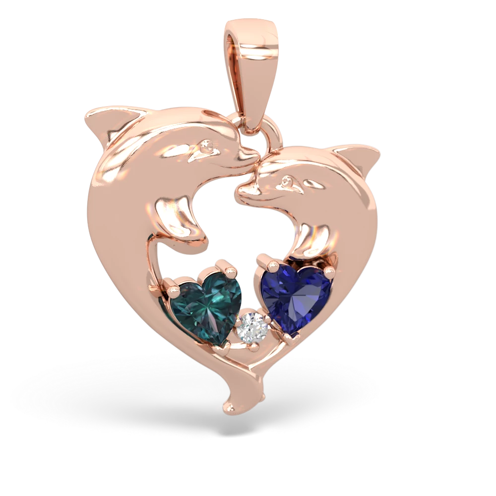 Alexandrite Dolphin Heart 14K Rose Gold pendant P5820