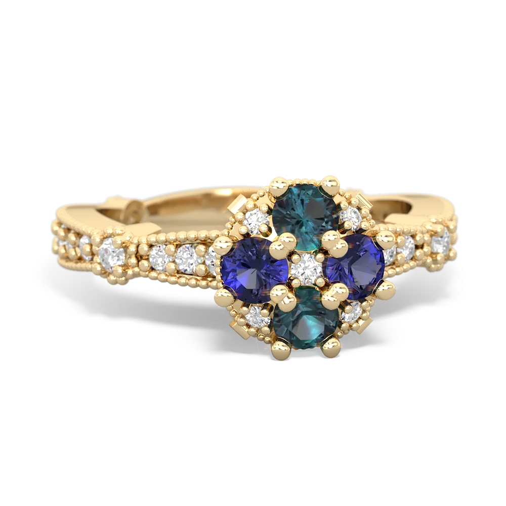 Alexandrite Sparkling Tiara Cluster 14K Yellow Gold ring R26293RD