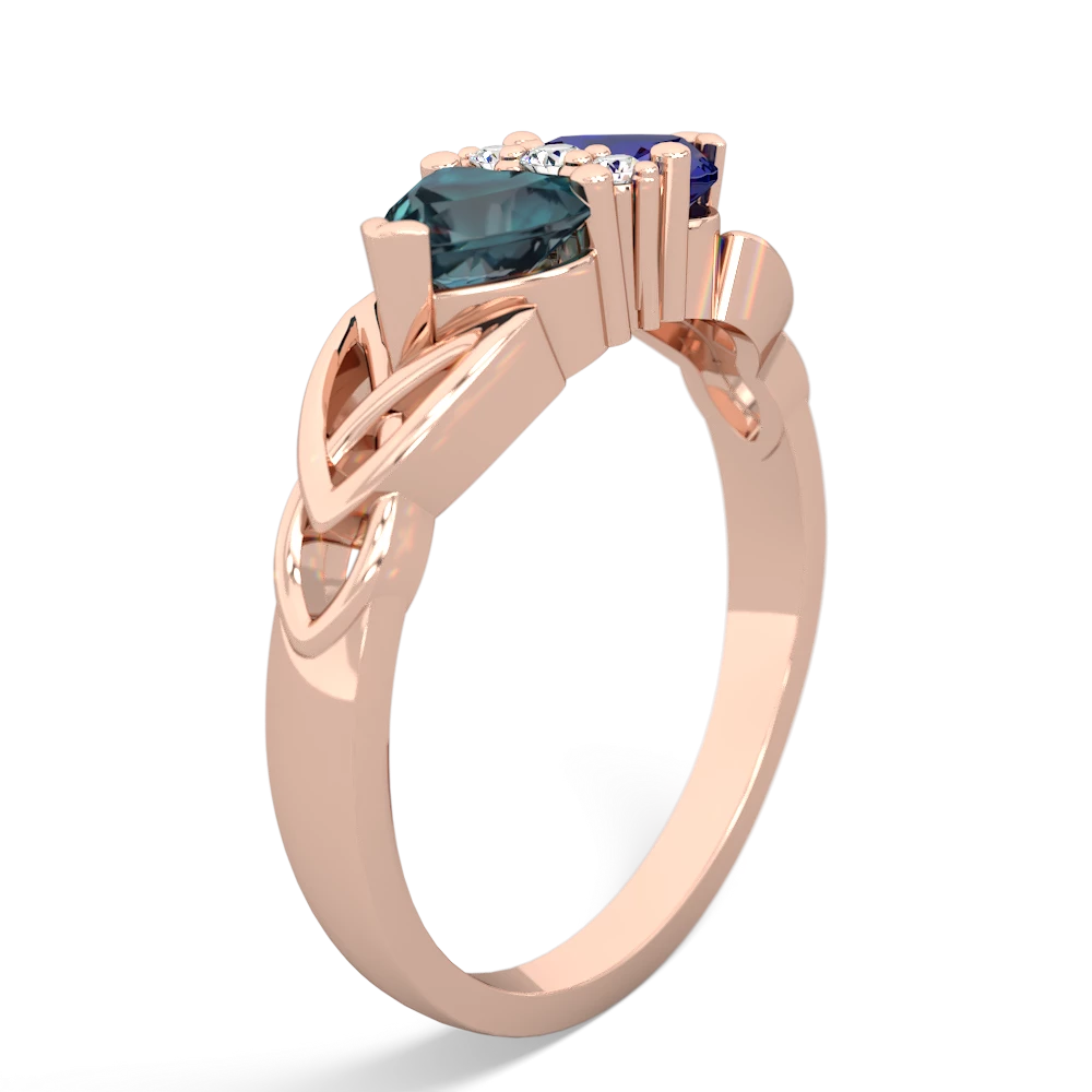 Alexandrite Celtic Knot Double Heart 14K Rose Gold ring R5040