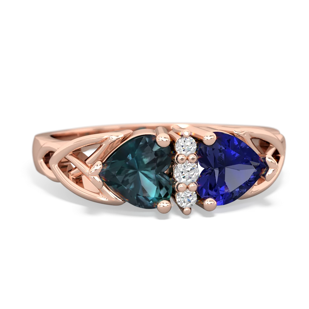 Alexandrite Celtic Knot Double Heart 14K Rose Gold ring R5040