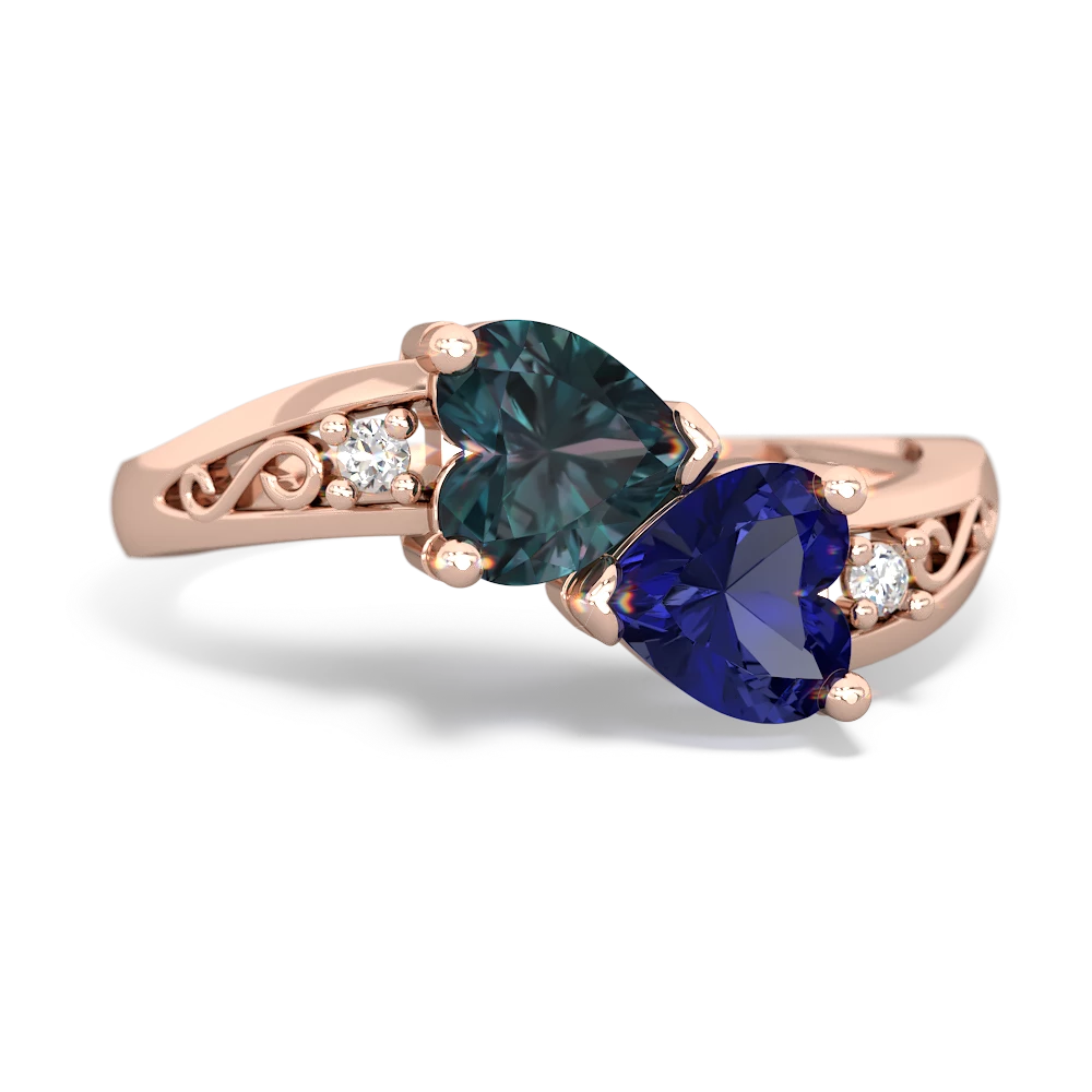 Alexandrite Snuggling Hearts 14K Rose Gold ring R2178