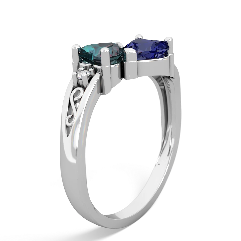 Alexandrite Snuggling Hearts 14K White Gold ring R2178