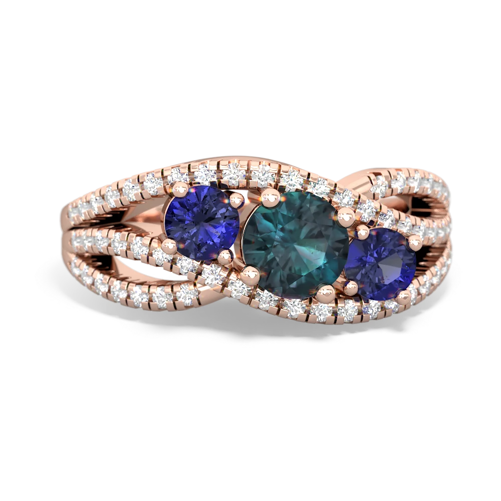 Alexandrite Three Stone Aurora 14K Rose Gold ring R3080