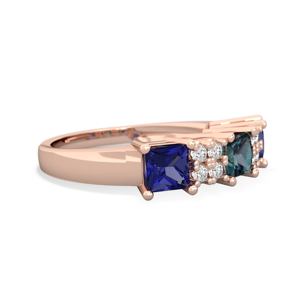 Alexandrite Three Stone Diamond Cluster 14K Rose Gold ring R2592