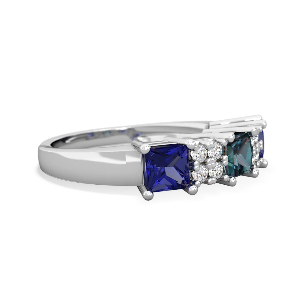 Alexandrite Three Stone Diamond Cluster 14K White Gold ring R2592