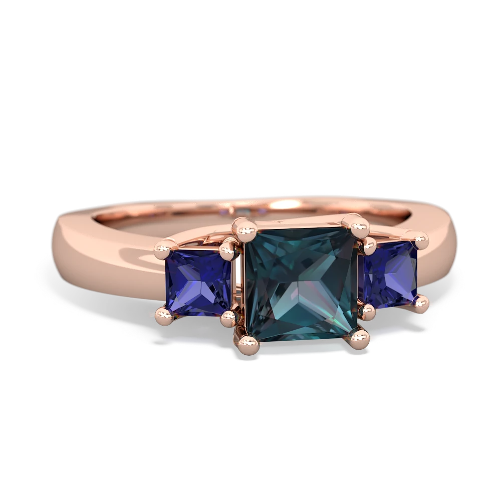 Alexandrite Three Stone Trellis 14K Rose Gold ring R4015