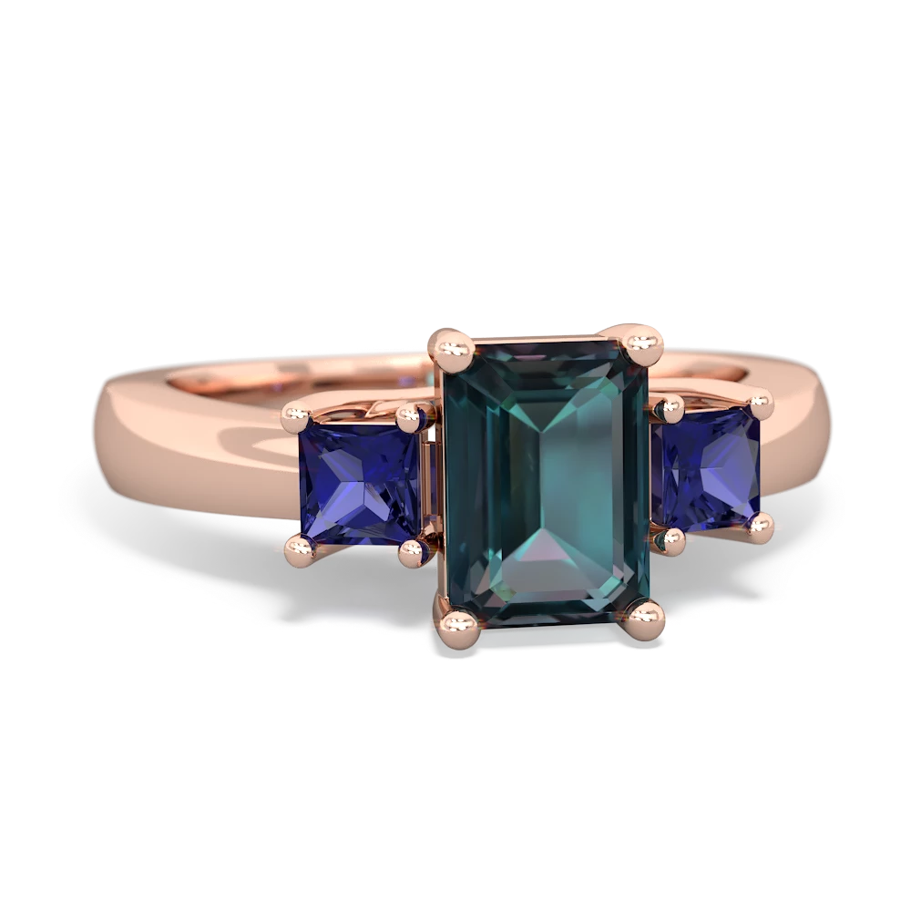 Alexandrite Three Stone Emerald-Cut Trellis 14K Rose Gold ring R4021