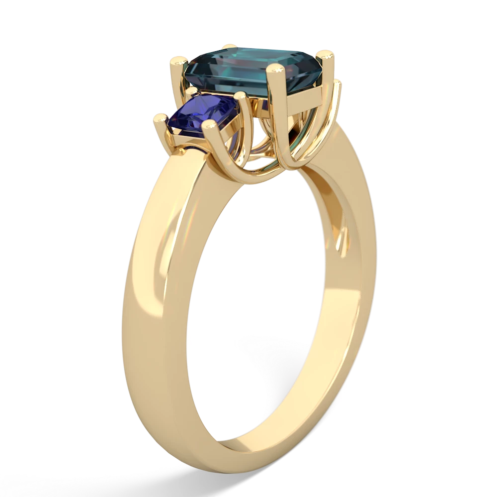 Alexandrite Three Stone Emerald-Cut Trellis 14K Yellow Gold ring R4021